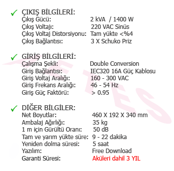 2 KVA UPS Teknik Özellikler